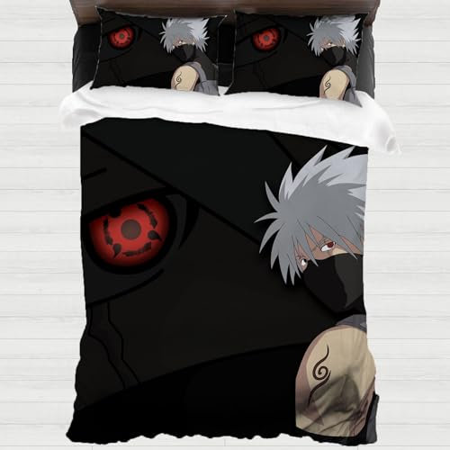 XYOK Sharingan Bettwäsche 135x200 + Kissenbezug 80x80 Uchiha Fanartikel 3D Drucken Bettbezug Kinder Geschenke,Teenager Bettwäsche-Sets (Kakashi, 135x200)