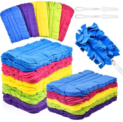 Milkary 20Pcs Fleece Duster Refills, Reusable Dusters Compatible with Swiffer with 3pcs Handles, Washable Dusters Pads for Cleaning Ceiling Hardwoods Window Kitchen Floor 5 Colors
