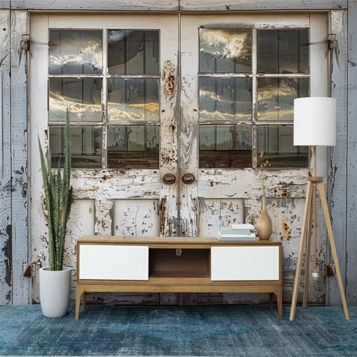 Vlies Fototapete Braun Tapete 400 x 280 cm (B x H), Holztür mit Gestreifter Holzmaserung Fototapete Schlafzimmer Wohnzimmer Vliestapete Wandtapete Motivtapeten Bildtapete 3d Effekt Wand Dekoration