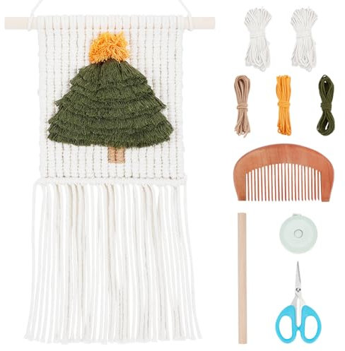 FREEBLOSS Weihnachtsbaum Wandbehang, Wandteppich, Makramee DIY Set, Weihnachtsbaum Hängeornamente Für Die Feiertage, Makramee Quasten, Wandbehang, Makramee Set Für Anfänger