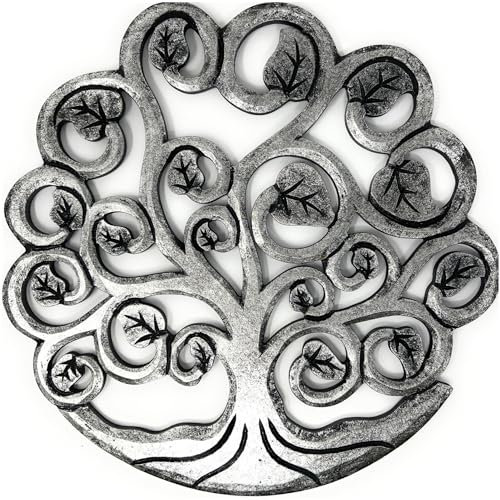 Trintura Albero della vita, decorazione da parete in legno, 30 cm, argento, albero della vita, decorazione da parete in legno di alta qualità, elegante e di alta qualità, decorazione da parete