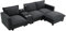 Favfurish 109 Modern Sectional Cloud Sofa with Reading Light & USB Charging Port,4 Seat Chenille Modular Couch W/Console & Cup Holder,Storage Space,Storable Indoor Funiture for Living Room Home, Grey