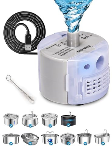 Cat Water Fountain Pump, Replacement Pump for 2L/ 3.2L / 4L Stainless Steel Cat Water Fountain, Ultra Quiet Fountain Pump SMA-800 Submersible Motor with IP68, Low Power Consumption 1.5W and USB Cable