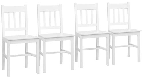 HOMCOM Esszimmerstühle 4er Set Küchenstuhl mit Rückenlehne, Wohnzimmerstuhl, Stühle mit Modern-Stil, Essstühle aus Kiefernholz für Esstisch, Weiß