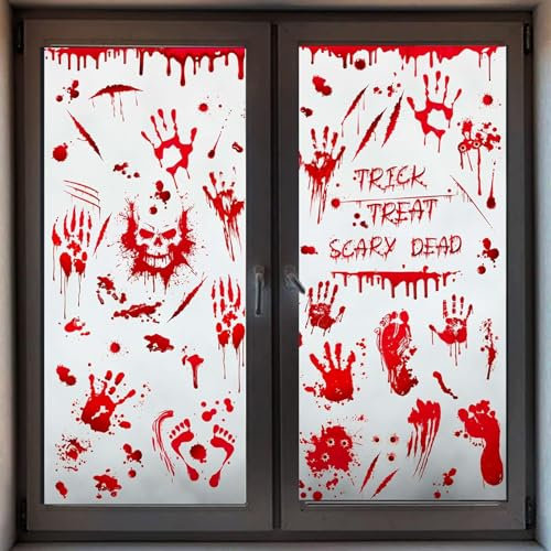 95 Stück Halloween-Aufkleber Rotes Thema, Kleid Halloween Blutige Aufkleber ist Eine Halloween-Dekoration Requisite Halloween-Aufkleber Halloween-Fensterbilder Halloween-Fensterdeko