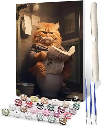 Peinture par Numéros pour Adultes, 40×50 cmPeintures Acryliques pour Adultes EnfantsPeinture Numéro Kit avec 3 Pinceaux Peinture par Numéros pour Adultes EnfantsJournal de chat de salle de bain 8