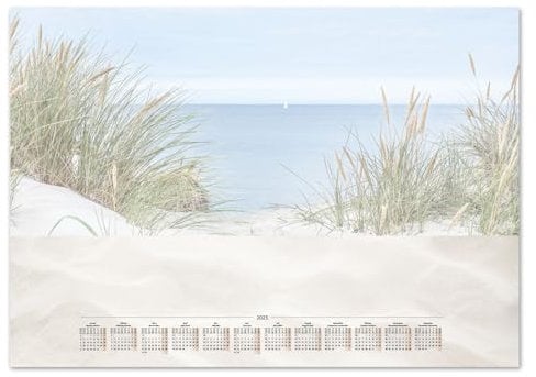 Timr Schreibtischunterlage 2025 Kalender - Papier DIN A2 - Kalendarium Papier-Block zum abreißen I Urlaub Dünen Meer Oranizer I tr304