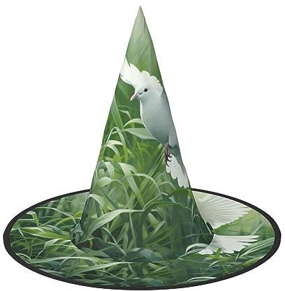 Zaubererhüte mit Gras- und Taubenaufdruck, Hexenhüte, Halloween-Hexenhüte für Halloween-Dekoration, ikonische Hüte für Halloween