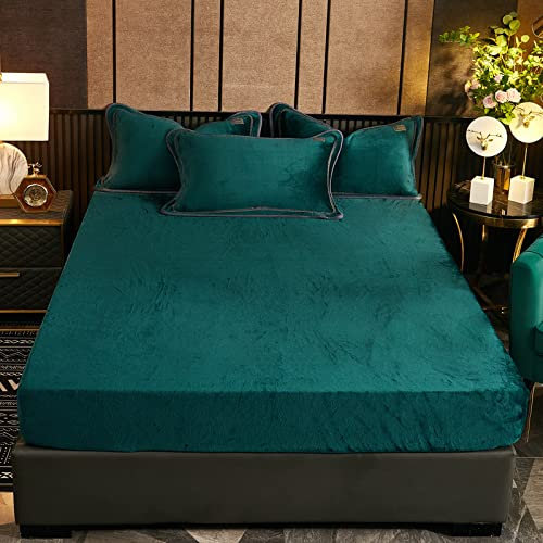 Velvet Fitted Sheet 120x200 Winter Warm Flannel Fitted Sheet with Elastic Band Soft Bedding Set with Fine Microfiber Deep Pocket Sheets for Extra Comfort