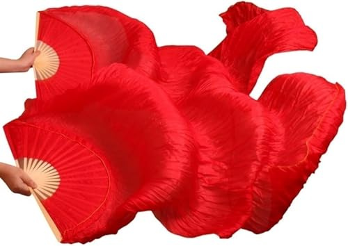 FENXIXIONE 1 Paire (Gauche+Droite) Danse du Ventre Faux Soie Voile Fans, Voiles Coloré Danse Tissu Éventail, Long Pliant Danse du Ventre Danse du Ventre Eventail pour la Danse 5.91 Ft