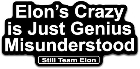 Pro Elon - Elon's Crazy is Just Genius Misunderstood - Tesla Bumper Aufkleber, seidenmatt, laminiert, Pro Elon Musk - Still Team Elon Model X Y 3 S Cybertruck