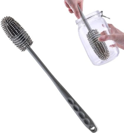 Long Handle Bottle Brush - Extra Long Handled Bottle Cleaner Brush, Long Handle Soft Silicone Teat Brushes, Long Bottles Cleaning Scrubber for Thermoses Water Tea Coffee Cup and Flexible Cleaner