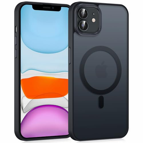 Knrlqim für iPhone 11 6.1 Hülle Magnetisch,Kompatibel mit MagSafe,Ultra Dünn Silikon Stoßfest Magnet Transluzente Matte Case SchutzHülle Magnetisch Kratzfeste rutschfeste,Schwarz