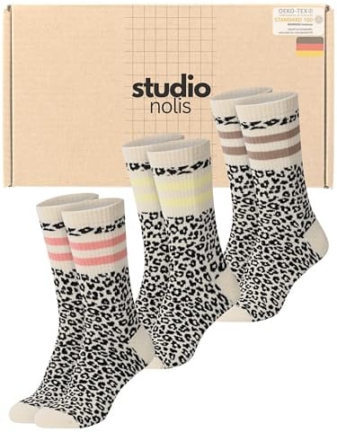 Studio Nolis Tennissocken All Leo 3er Set OekoTex100 Baumwolle Leopard | Crew Socks Streifen Leopardenmuster Baumwollsocken