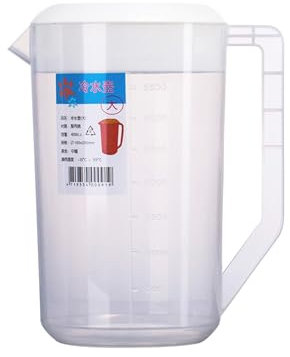 4Liter Krug Wasserkaraffe mit Deckel, Griffen, Saftkanne Kunststoff, Saftkanne inkl Fruchteinsatz und Skala, Wasserkrug für Sommer Saft, kaltes Wasser, Milch, Bier Täglich Outdoor Party Trinkwasser