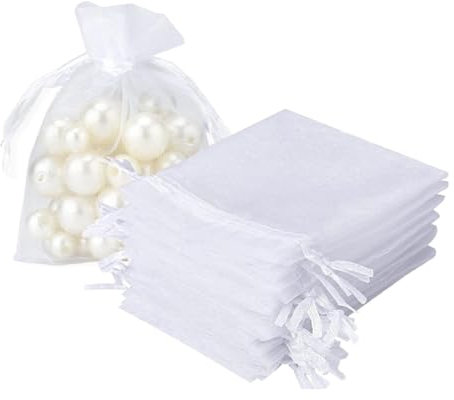 SGERUFZ Lot de 40 petits sacs cadeaux et petit sac en tissu pour bijoux, cadeaux, mariages, détails, bonbons (8 x 10 cm, 10 x 12 cm) (blanc)