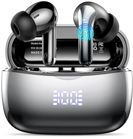 WeurGhy Cuffie Bluetooth, Auricolari Bluetooth 5.3 per iOS & Android, 56 Ore di Riproduzione, Stereo Hi-Fi Cuffie Antirumore con 4 HD Mics, LED Display Touch Control IP7 Impermeabili Cuffie Wireless