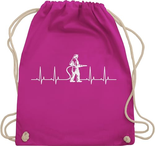 Turnbeutel Rucksack - Taschen - Feuerwehrmann Herzschlag Feuerwehr EKG Herzlinie I Freiwillige Feuerwehr Geschenke für Feuerwehrmänner I Jugendfeuerwehr Weihnachtsgeschenke - Unisize - Fuchsia