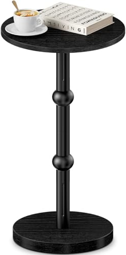 Yuede Runder Beistelltisch, Kleiner rund Cocktailtisch, Couchtisch klein rund, Nachttisch für kleine Räume, Sofatisch für Wohnzimmer, Schlafzimmer, Einfache Montage (Schwarz)