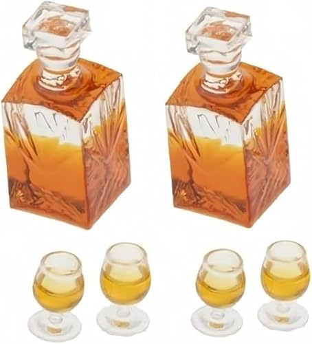 6-Piece 1:12 Scale Dollhouse Miniature Wine and Whiskey Bottle Set, Miniature Accessories Whiskey Wine Bottle Bar Model Convenient and Nice Decorations, Dollhouse Accessories