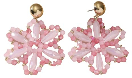 Pendientes Bohemios De Flores con Cuentas, Hechos A Mano, con Diseño Nativo Bohemio, Grandes y Llamativos, con Cuentas Colgantes, Joyería De Playa Tropical De Verano para Mujer, Color Rosa