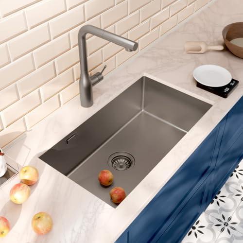 Ceramia Timeless - Fregadero de Cocina Bajo Encimera 68x45 cm | Acero Inoxidable 304 | Acabado PVD Cobre Cepillado | Fácil Instalación