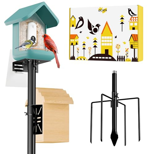 iBorn Camera Bird Feeder Pole 3in1 Compatible Bird Feeder Poles for Outdoors Heavy Duty,63inch Adjustable Height Bird House Pole Mount Kit Bracket Universal for Smart Feeder/Birdhouse