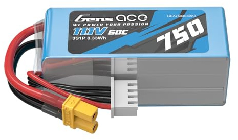 Gens Ace 3S 11,1V 750mAh 60C LiPo Akku Pack mit XT30 Stecker, Hochleistungs-Batterie für RC Hubschrauber und FPV Drohnen, Kompakt