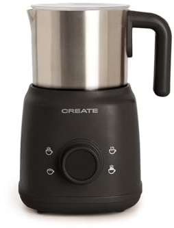 CREATE/MILK FROTHER RETRO/Mousseur et chauffe-lait avec pichet amovible noir/Accessoires rotatifs magnétiques, 350 ml, utilisation à froid ou à chaud, 500 W