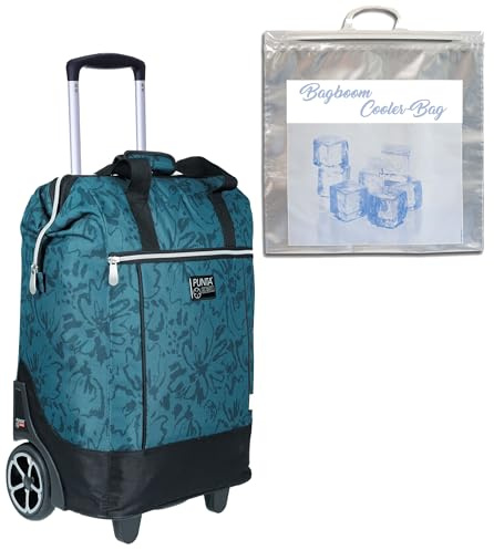 Punta Big Wheel Einkaufstrolley Shopping Trolley 10303 2408 Petrol +t | Grün Blume Einkaufsroller Markt Korb Schwimmbad Saunatrolley + Thermotasche