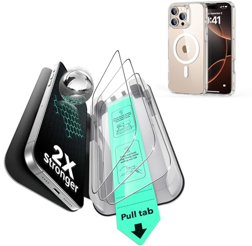 ESR 3 Pack 9H+ Glass for iPhone 16 Pro Screen Protector Bundle iPhone 16 Pro Case, Compatible with MagSafe