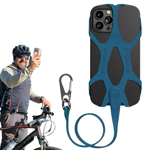 Universelle Handykette Halterung - Handy Umhängeband fallschützend für Joggen, Wandern und Klettern - mit Clip und Karabiner, Flexible Positionierung, Sicherer Halt, bis 90 cm dehnbar - KOALA 2.0