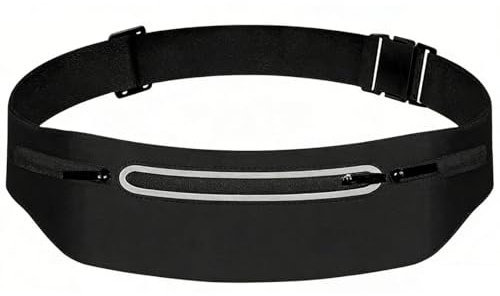 Riñonera Running, Running Belt Mujer Ligero Ajustable, Cinturon Running Impermeable con 3 Bolsillos, Riñoneras Correr con Tiras Reflectantes para Correr, Ciclismo, Fitness, Caminar (Negro)