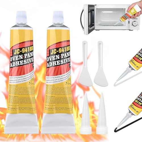 2 Stück Hitzebeständiger Kleber, 100ml Hochtemperatur Klebstoff, Transparenter+Schwarz Hochtemperaturkleber, Klebstoff Hitzebeständig für Haushalt, Backöfen Glas, Elektroherde, Herdplatten, Kamine