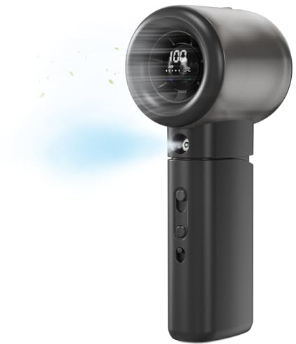 Fitabok Ventilateur Portable avec Brumisateur Turbo, Ventilateur à Main USB Rechargeable 5000mAh, 100 Vitesses de Vent, 45 ml, Réservoir D'eau, pour Voyage, Extérieur, Cadeau Été Femme Homme (Noir)