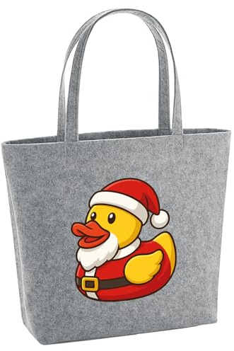 Huuraa Filzshopper Quietscheente Nikolaus Gummiente Weihnachtsmann 22 Liter Grey Melange Filztasche Geschenkidee