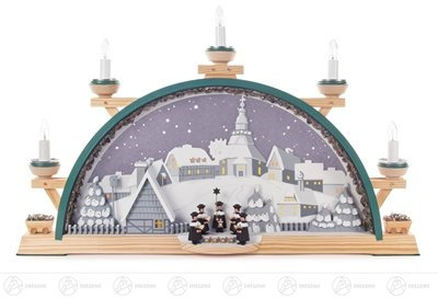 Rudolphs Schatzkiste Schwibbogen mit Seiffener Dorf und Kurrende, elektrisch beleuchtet Breite x Höhe x Tiefe 55 cmx35 cmx16 cm NEU Erzgebirge Lichterbogen Fensterbild