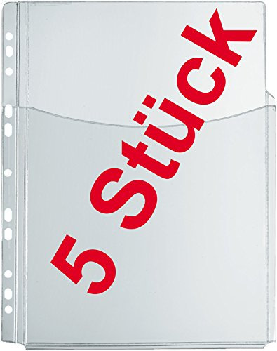 Herlitz Katalog-Tasche A4, PVC-Folie, Oben offen, mit Falten für hohes Füllvermögen, Eurolochung, transparent, 5 Stück