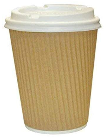 We Can Source It Ltd 50 x 12oz Ripple Brown Kraft Paper Cups - 3-PLY Disposable Insulated Coffee Cups with Secure White SIP Through Lids - Leak-Proof Durable Paper Cup for Tea, Coffee & Hot Beverages
