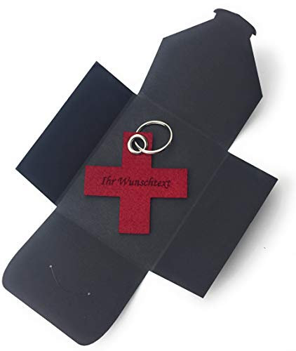 filzschneider Schlüsselanhänger aus Filz - X/Kreuz klein - dunkel-rot - mit Namensgravur - als Geschenk und Glücksbringer