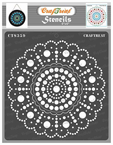 CrafTreat Dot Mandala Stencils for Painting on Wood, Canvas, Paper, Fabric, Floor, Wall and Tile - Round Dot Mandala - 6x6 Inches - Reusable DIY Art and Craft Stencils - Dots Spiral Stencil
