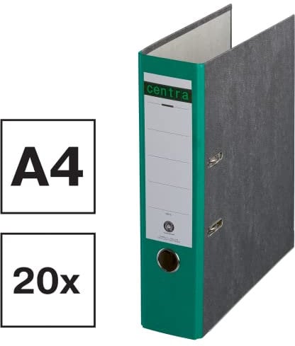 Centra Standard-Ordner, Wolkenmarmor, 20er Pack, Recycling, Blauer Engel, LGA Zertifikat, A4, 8 cm breit, bis zu 600 Blatt (80 g/m²), Kantenschutz, Griffloch, grün, 220124