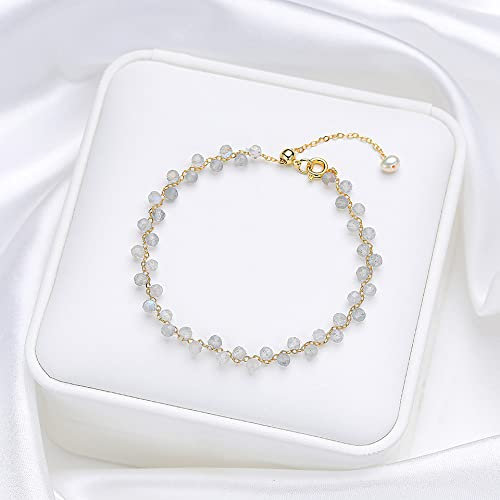 Armband Herren,3Mm Naturstein Labradorit Kristall Armband Boho Facettierte Perlen Verstellbarer Karabinerverschluss Angst Armband Yoga Energie Edelsteine ​​Perlenarmband Schmuck Für Männer Fraue