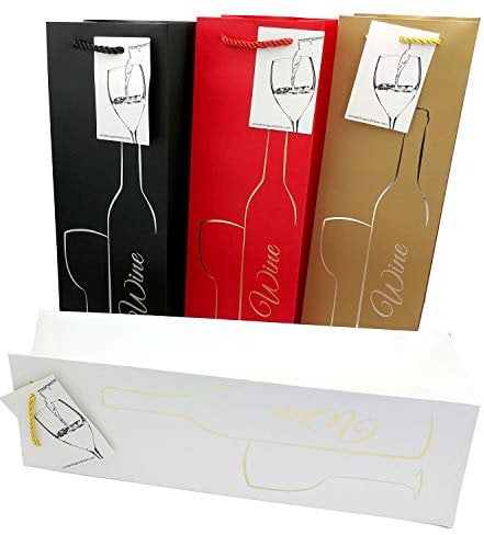 8 Wine Gift Bags with Gift Tag and Handles | Silhouette Bottle & Glass Design | Wine Bottle Carrier | H: 39 cm x W: 12 cm x D: 9 cm