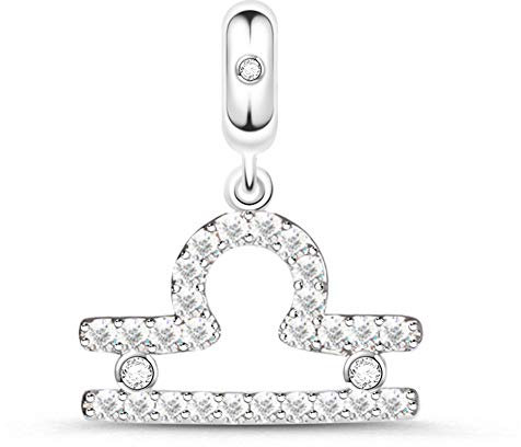 Gnoce Sternzeichen Charms Constellation Charms Anhänger Sterling Silber Sternzeichen Dangle Charms mit Zirkonia fit für Armband/Halskette Frauen Mädchen (Waage)