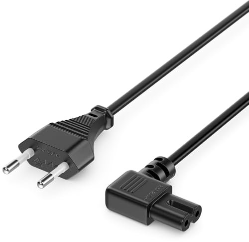 deleyCON 2m Cable de Alimentación Enchufe Tipo C Euro Enchufe a C7 Enchufe Euro a 90° en ángulo Euro 8 Cable TV BLU-Ray Receptor de DVD Electrodomésticos Fuentes de Alimentación - Negro