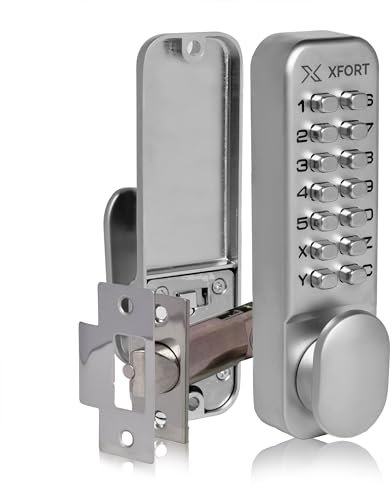 XFORT Digital Door Lock Satin Chrome, Keypad Combination Lock, Code Door Lock for Access Restriction, Combination Door Lock with Optional Hold Back Function.