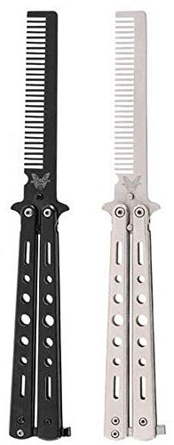 Wolike 2 Pcs of Butterfly Knife Comb Stainless Steel Folding Kinfe for Trainer Lover, Hair And Beard Comb (B)