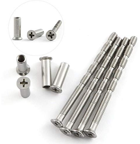 PZRT Lot de 4 vis à levier pour poignée de porte, boulons et manchons cruciformes à tête plate fraisée et fente articulée M4 x 60 mm