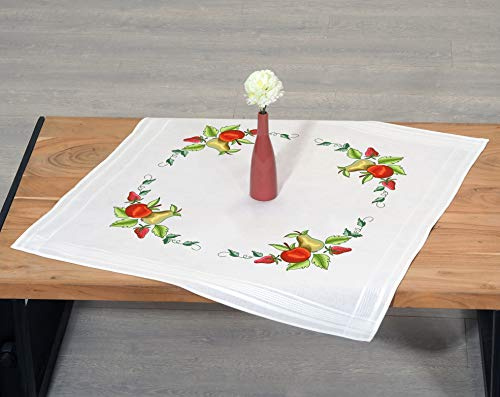 KAMACA Stickpackung Plattstich Stielstich vorgezeichnet Baumwolle komplettes Stickset mit Stickvorlage Stickerei-Kit zum Selbersticken Erwachsene (Obst – Garten MD 80x80 cm)